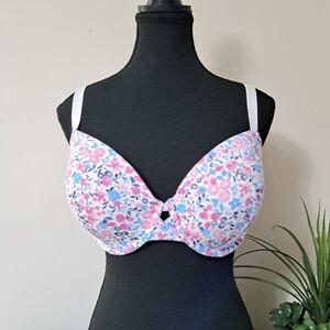 La Vie En Rose Bra 38DD Floral Print Pink Blue White Feminine Pretty
